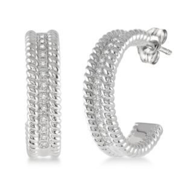 Picture of Bold Diamond Hoop Earrings Silver