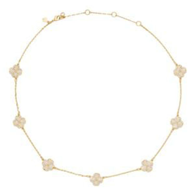 Picture of Spade Flower Pave Scatter Necklace - Clear/Gold