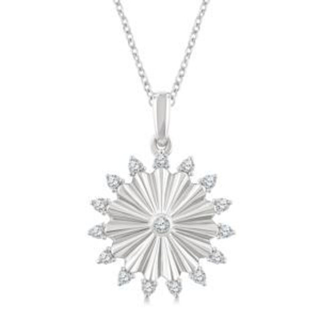 Picture of Diamond Fluted Circle Pendant Necklace Silver