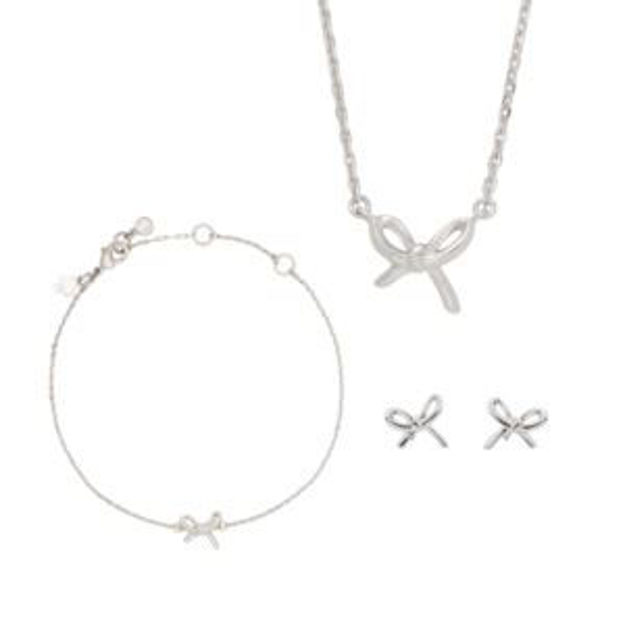 Picture of Girlie Pearlie Bow Jewelry 3pc Set - Silver
