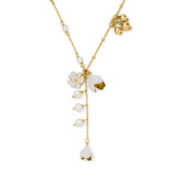 Picture of Golden Bloom Y Necklace - White/Gold