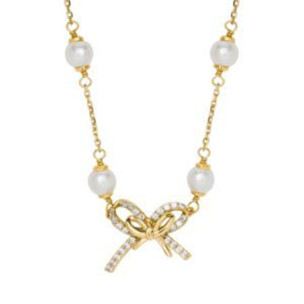 Picture of Girlie Pearlie Pearl Bow Scatter Necklace - Cream/Gold