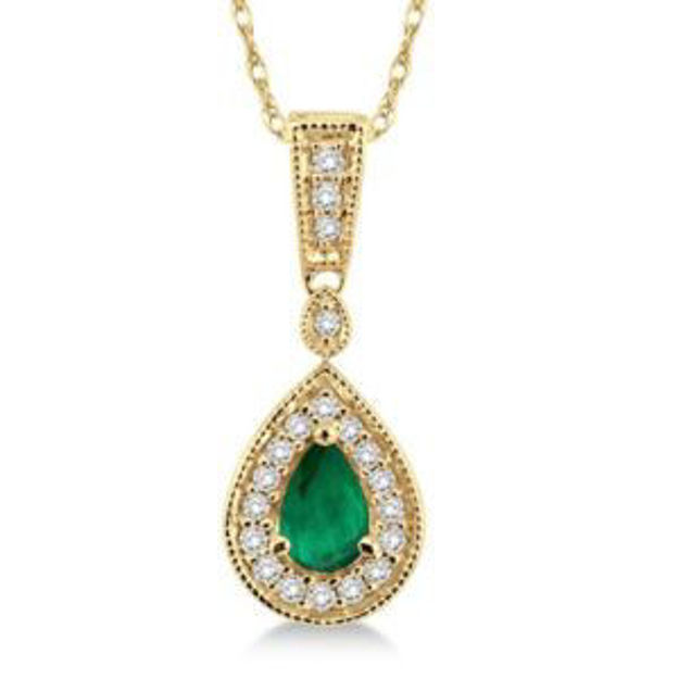Picture of Emerald/Diamond 14k Yellow Gold Teardrop Necklace