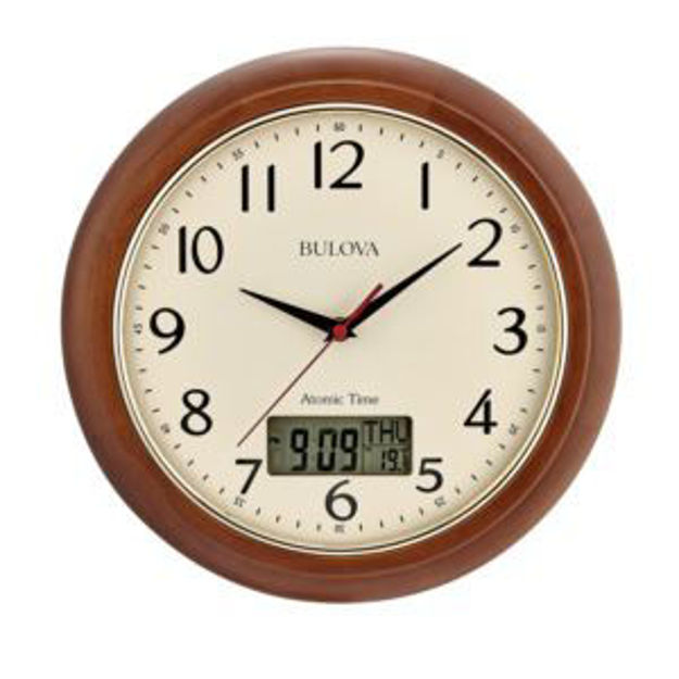 Picture of Dual Time Analog Digital Wood Wall Clock
