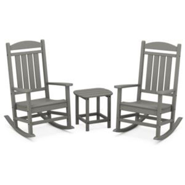 Picture of Pineapple Cay All-Weather Porch Rocking Chair Set with 2 Rockers and an 19" x 15" Side Table in Grey