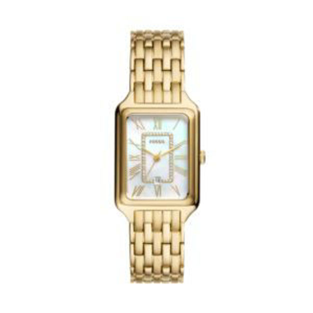 Picture of Ladies Raquel Gold-Tone Stainless Steel Rectangular Watch MOP Dial