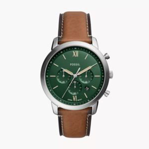 Picture of Mens Neutra Chronograph Silver & Brown Leather Strap Watch Green Dial