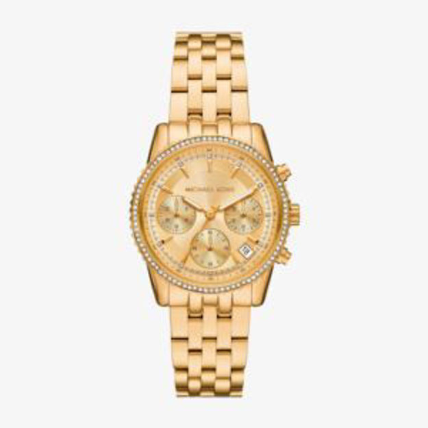 Picture of Ladies Mini Bryant Pave Gold-Tone Chronograph Stainless Steel Watch Gold Dial