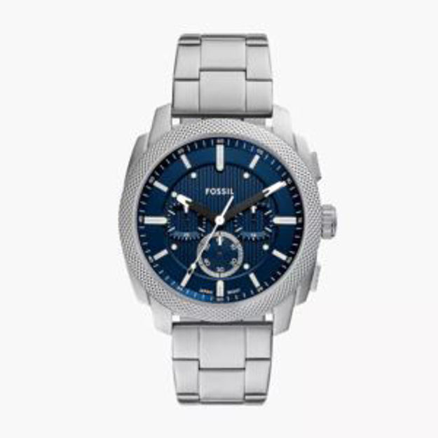 Picture of Mens Machine Chronograph Silver-Tone Stainless Steel Watch Blue Dial