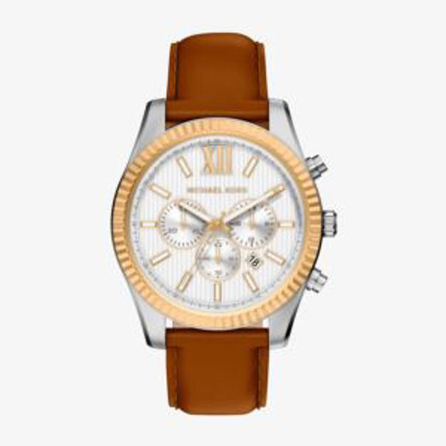 Picture of Mens Lexington Chronograph Two-Tone & Brown Leather Strap Watch Silver Dial