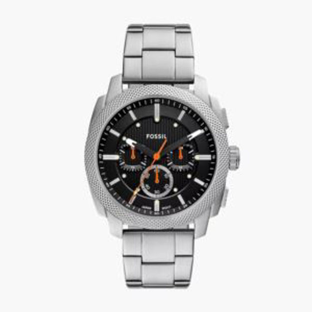 Picture of Mens Machine Chronograph Silver-Tone Stainless Steel Watch Black Dial