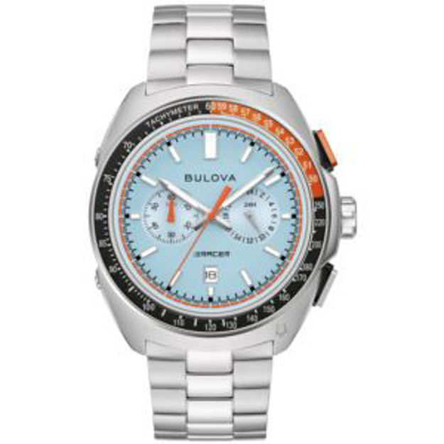 Picture of Mens Racer Chronograph Silver-Tone Stainles Steel Watch Blue Dial