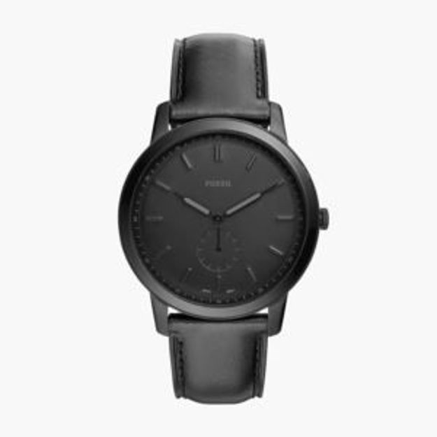 Picture of Mens Minimalist Black Leather Strap Watch Black Dial