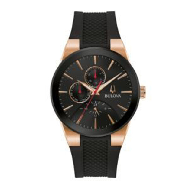 Picture of Mens Millennia Multifunction Rose Gold-Tone & Black Silicone Strap Black Dial