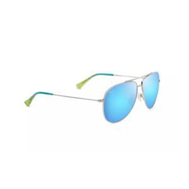 Picture of Hau'oli XL Polarized Sunglasses Shiny Silver Frame Blue Hawaii Lens