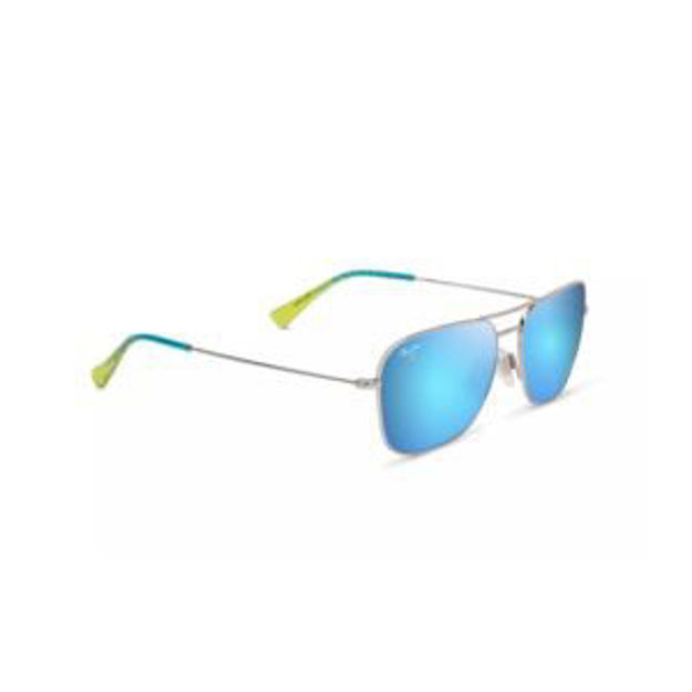 Picture of Na'auao Polarized Sunglasses Shiny Silver Frame Blue Hawaii Lens