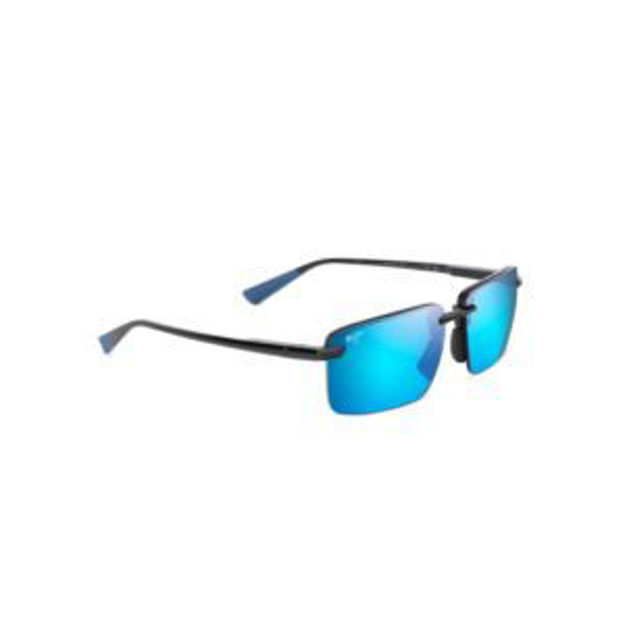 Picture of Laulima Asian Fit Polarized Sunglasses Shiny Black Frame Blue Hawaii Lens
