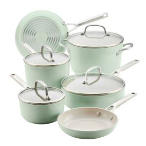 Picture of 10pc Hard-Anodized Ceramic Induction Nonstick Cookware Set Pistachio