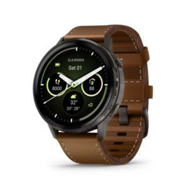 Picture of Venu 4 Advanced Health and Fitness Smartwatch 45mm Slate w/ Brown Leather Band