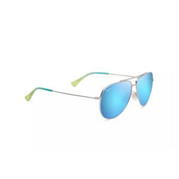 Picture of Hau'oli Polarized Sunglasses Shiny Silver Frame Blue Hawaii Lens