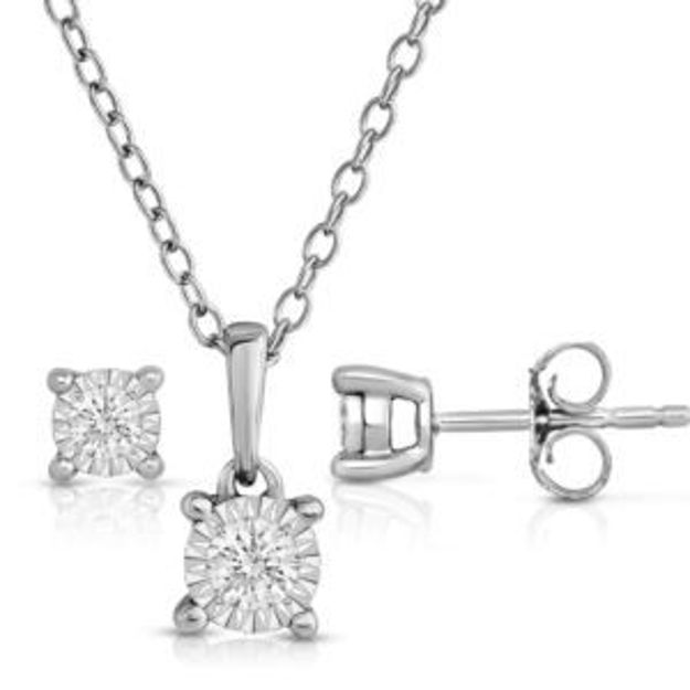 Picture of Diamond Solitaire Earrings and Necklace Set - .30twt Silver