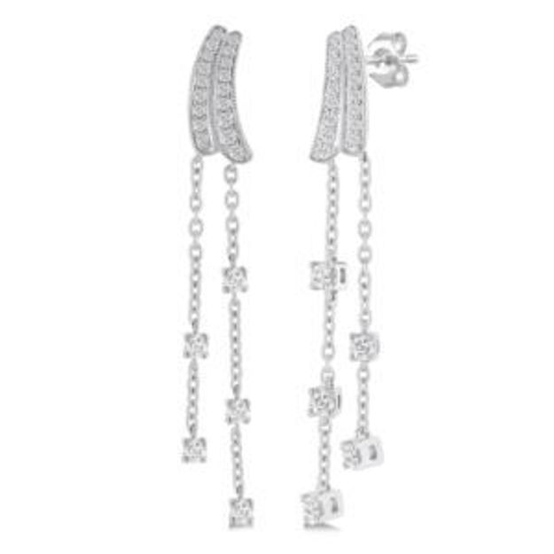 Picture of Diamond Chain Dangler Long Earrings Silver