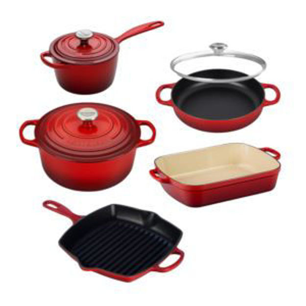 Picture of 8pc Signature Cast Iron Cookware Set Cerise