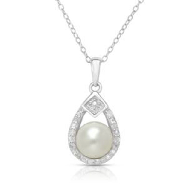 Picture of Pearl and Diamond Necklace Silver