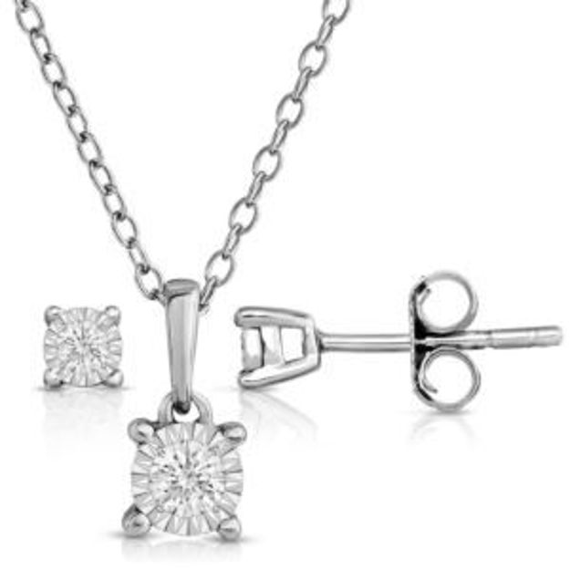 Picture of Diamond Solitaire Earrings and Necklace Set - .48twt Silver