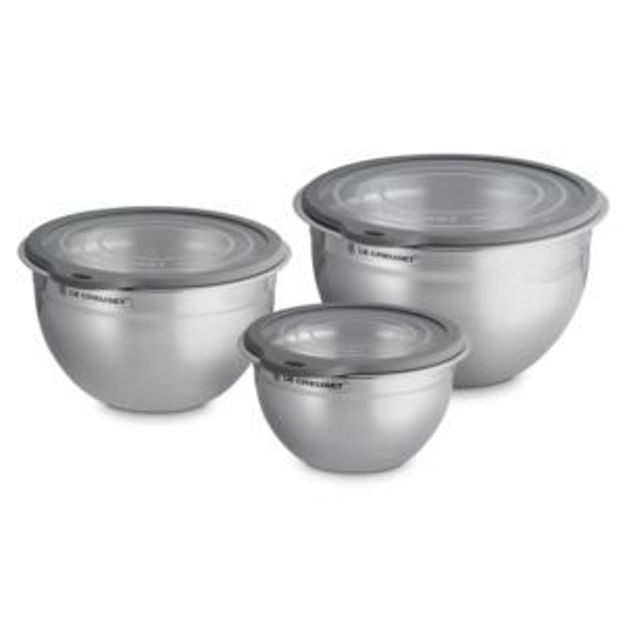 Picture of Set of 3 Stainless Steel Mixing Bowls w/ Glass Lids