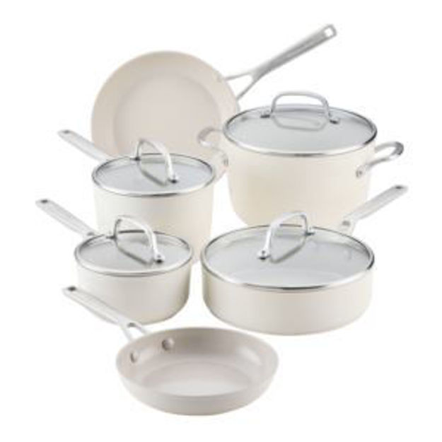 Picture of 10pc Hard Anodized Ceramic Induction Cookware Set Porcelain White