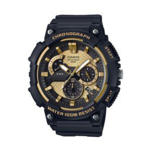 Picture of Mens Classic Chronograph Analog Resin Watch Black & Gold Dial