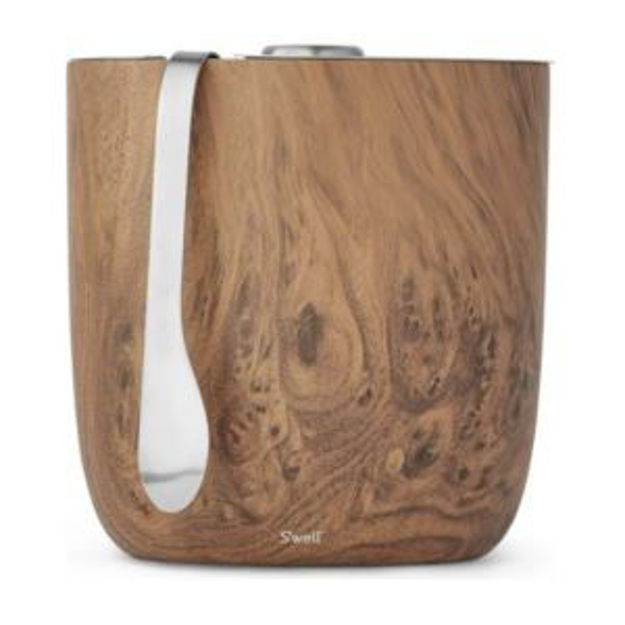 Picture of 68oz Stainless Steel Ice Bucket w/ Tongs Teakwood