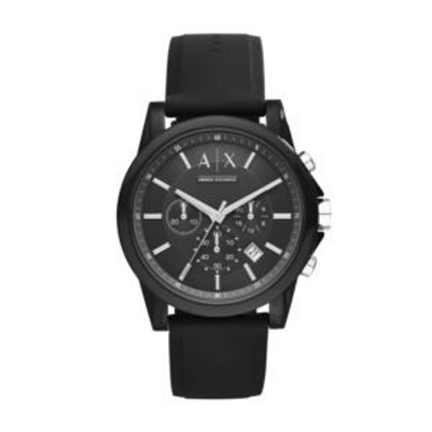 Picture of Mens Outerbanks Chronograph Black Silicone Strap Watch Silver & Black Dial