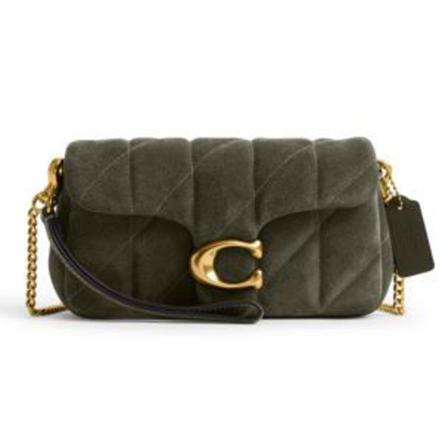 Picture of Quilted Suede Tabby Chain Crossbody 19 - Olive/Brass