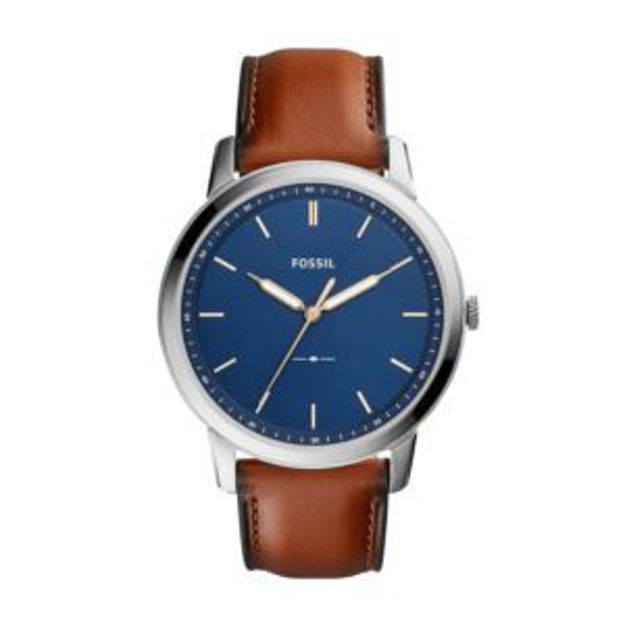 Picture of Mens Minimalist Light Brown Leather Strap Watch Navy Blue Dial