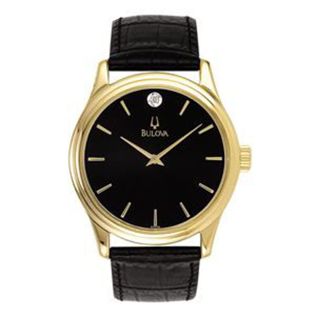 Picture of Mens Corporate Collection Gold & Black Leather Strap Watch Black Dial