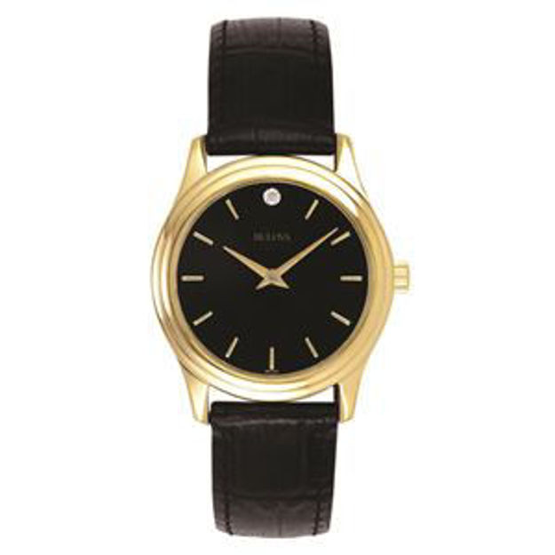 Picture of Ladies Corporate Collection Gold & Black Leather Strap Watch Black Dial