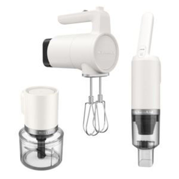 Picture of KitchenAid Go Cordless Top Down Chopper, Hand Mixer and Vacuum Kit in Porcelain White