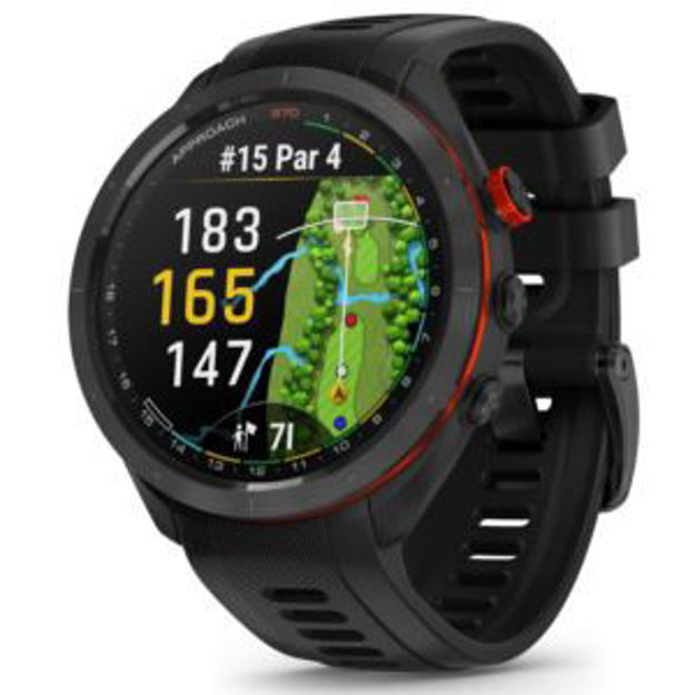 Picture of Approach S72 - 47 mm Golf Watch Carbon Gray/Red DLC Titanium Bezel with Black ComfortFit Fabric Ban